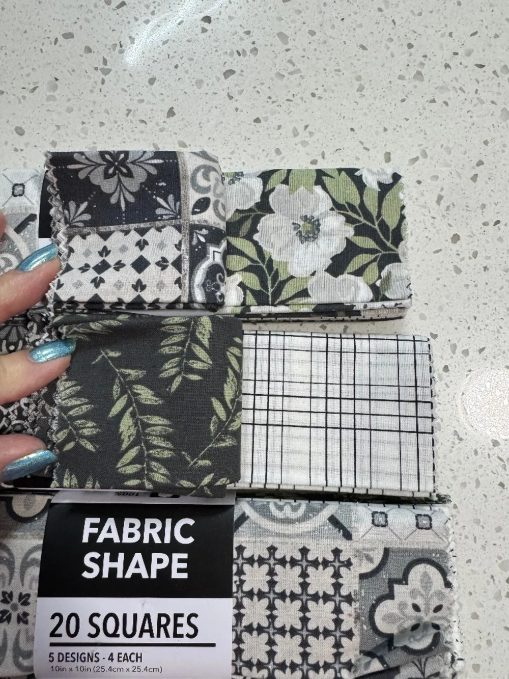 Quilt Pieces in Greens, Blacks, Grays and Creams Modern Farmhouse